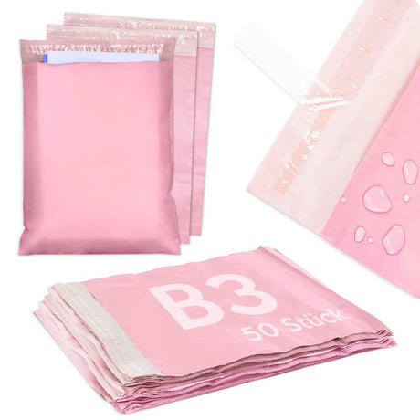 Versandbeutel Plastik Versandtaschen B3 400x500mm 50 Stk. ROSA