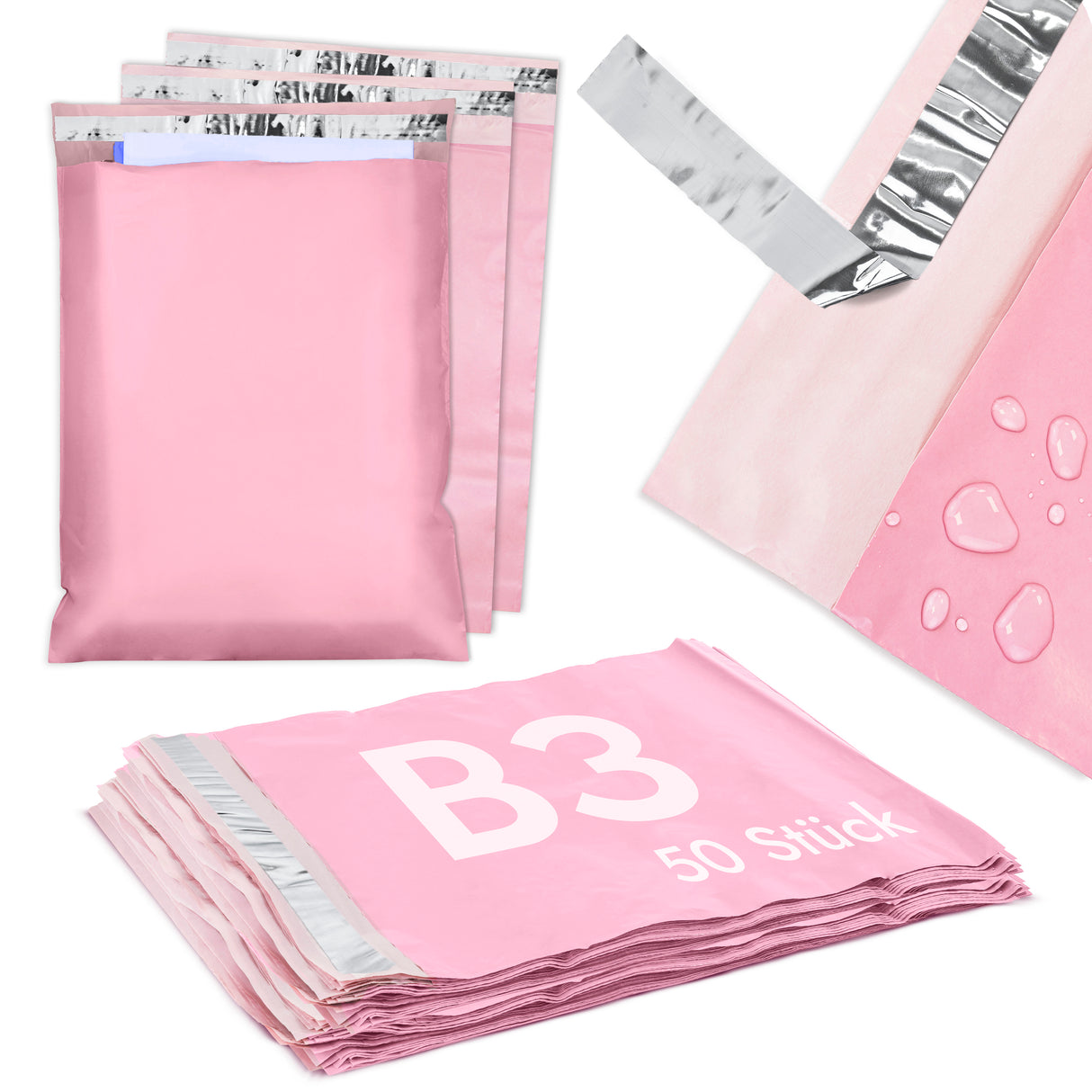 Versandbeutel Plastik Versandtaschen B3 400x500mm 50 Stk. ROSA