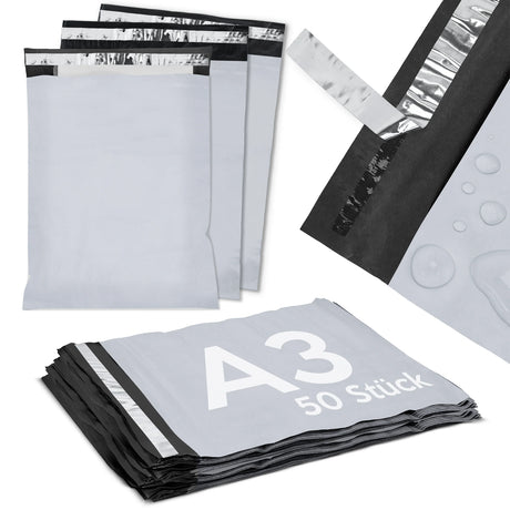 Versandbeutel Plastik Versandtaschen A3 310x420mm Grau 50 Stk.