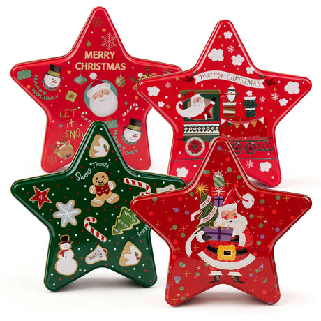 Weihnachtliche Metalldosen in Sternform, 4 Stück
