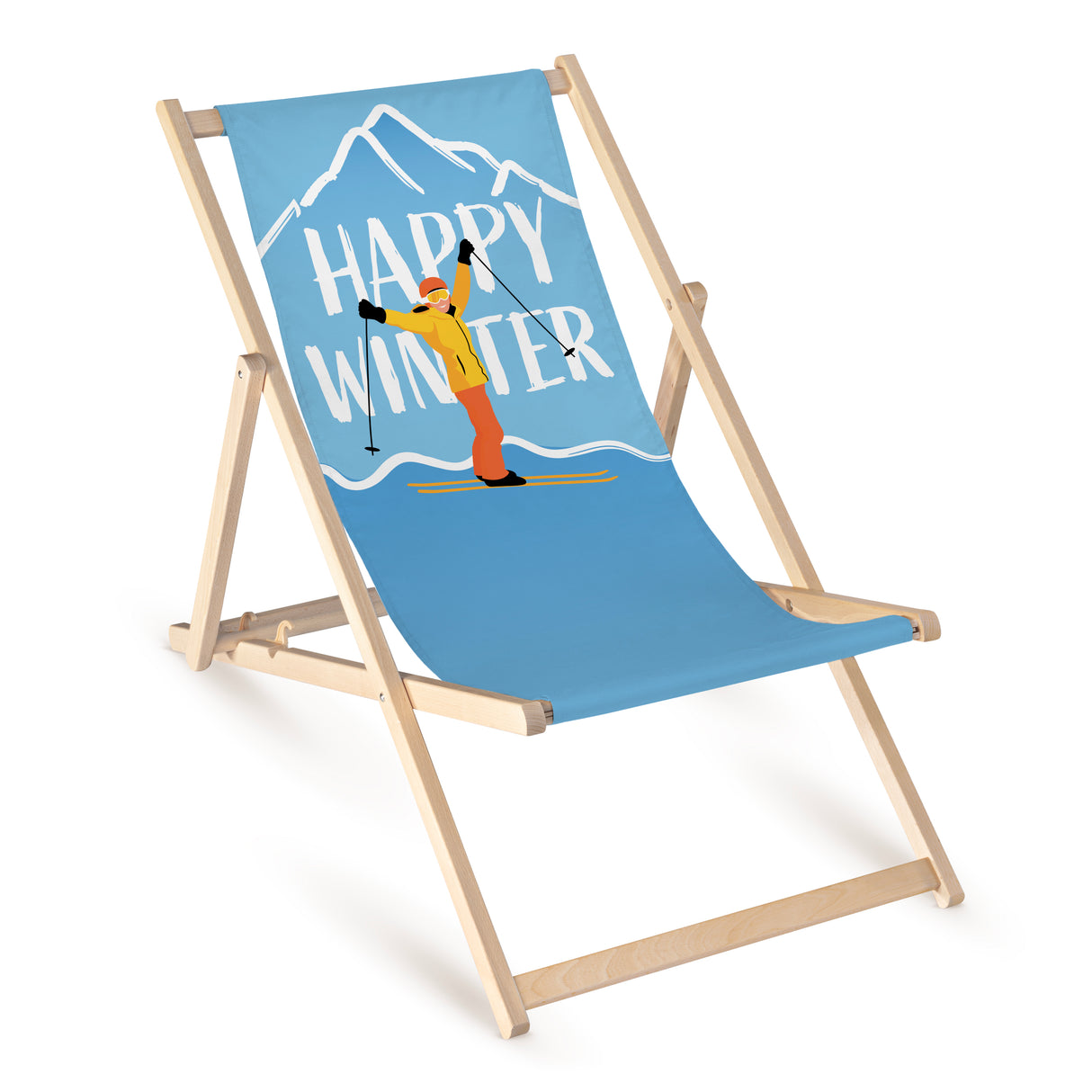 Chaise longue en bois avec imprimé HAPPY WINTER