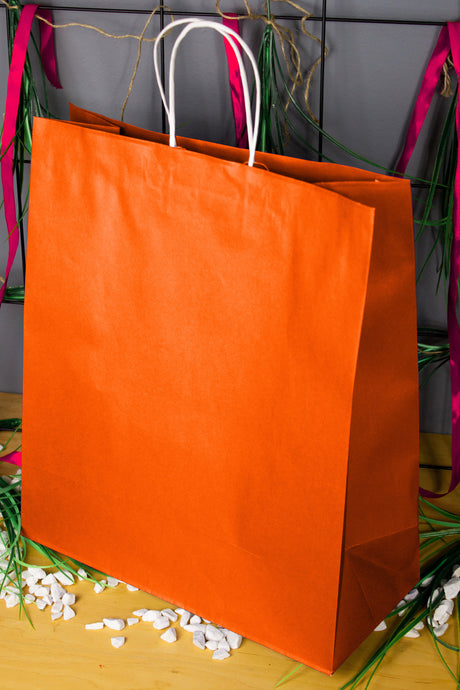 Papiertüte mit Drehgriff Premium - ORANGE - 350x150x400mm