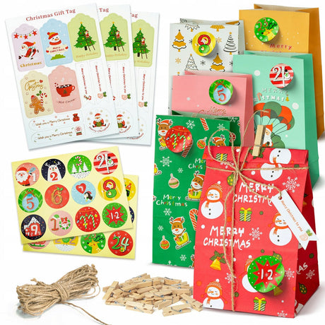 Adventskalendertüten mit Weinflaschen und Aufklebern 24 St.