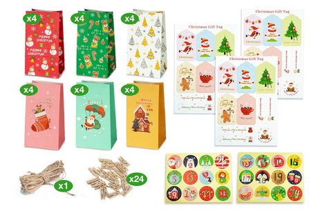 Adventskalendertüten mit Weinflaschen und Aufklebern 24 St.