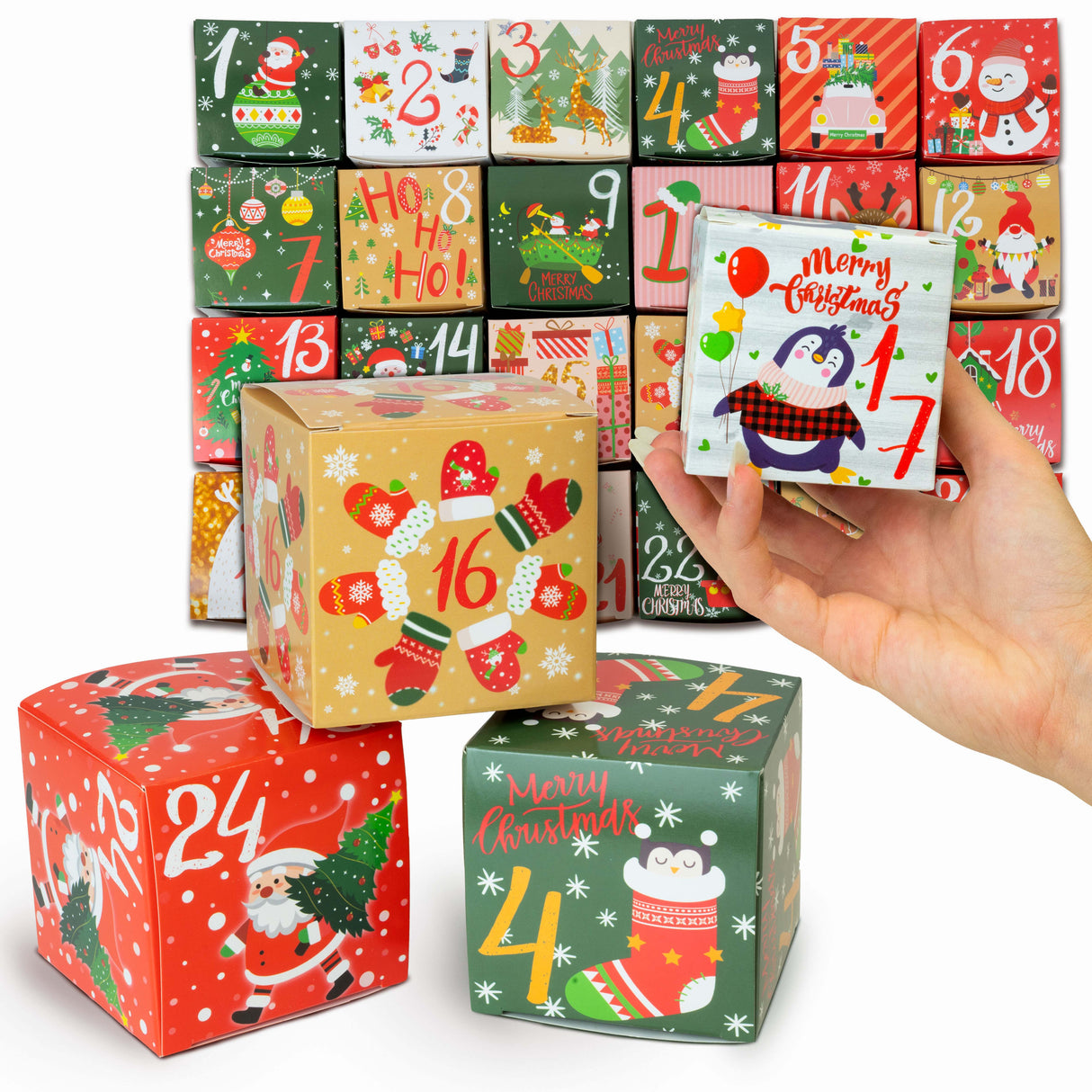 Weihnachtliches buntes Boxen-Set für Adventskalender 24-tlg.