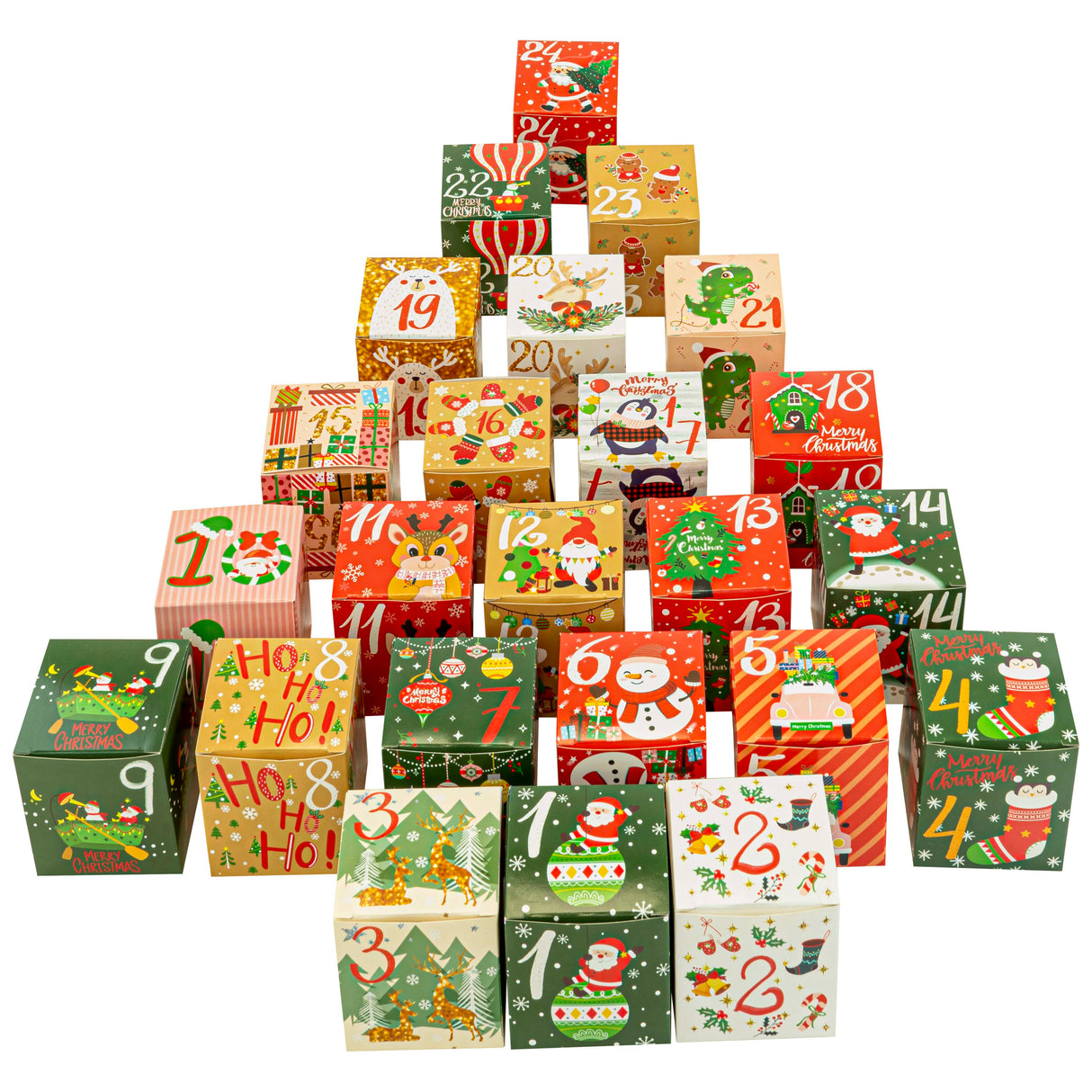 Weihnachtliches buntes Boxen-Set für Adventskalender 24-tlg.