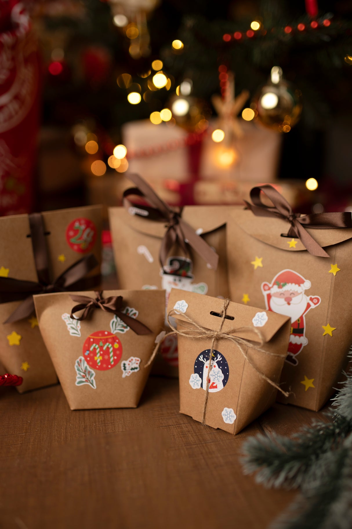 Adventskalender in Schachtel mit Weihnachtsaufklebern