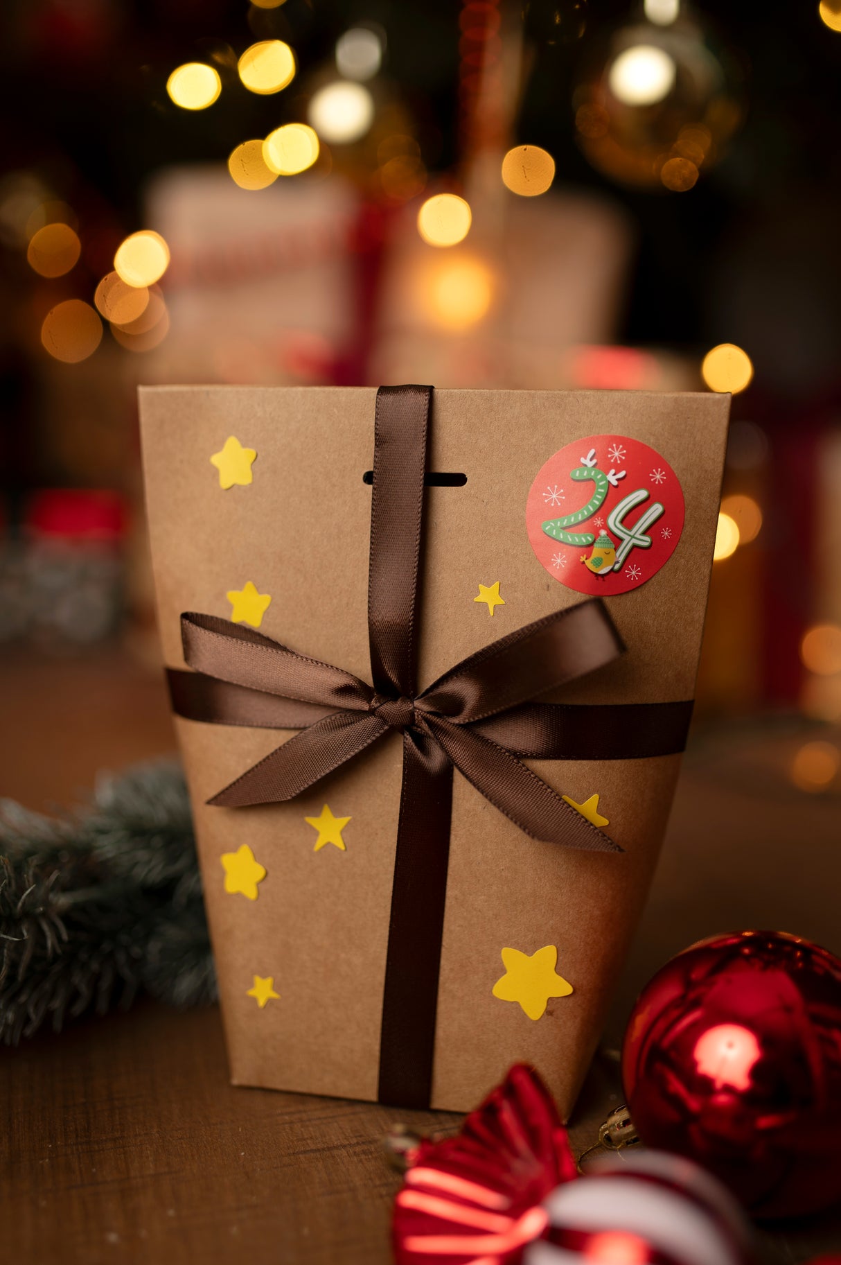 Adventskalender in Schachtel mit Weihnachtsaufklebern