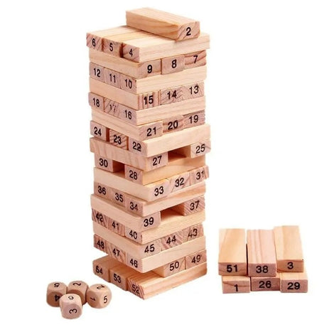 Holzbausteine Jenga TURM 54 Stück + Würfel