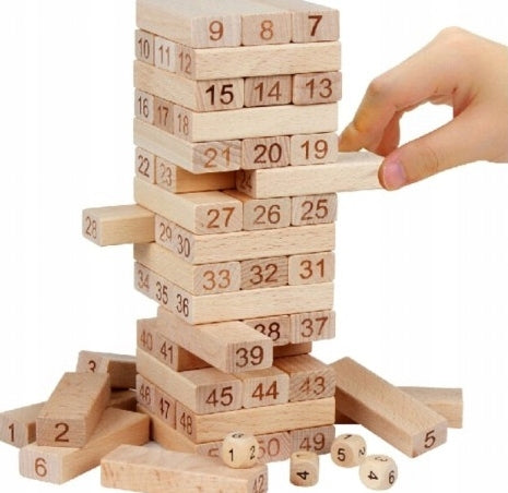 Holzbausteine Jenga TURM 54 Stück + Würfel