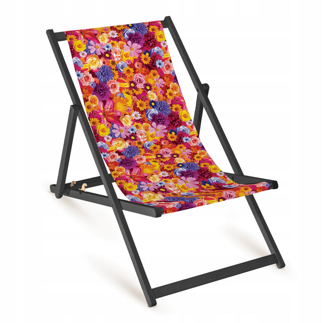 Holz-Liegestühle Blumenmuster mit schwarzem Gestell