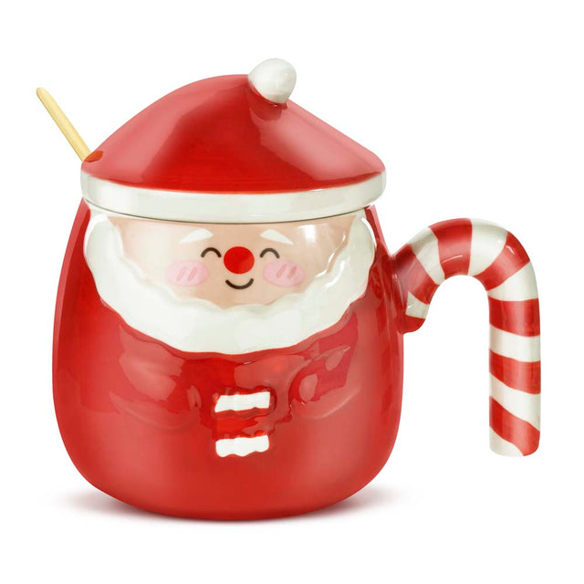 Rote Weihnachtsmann-Tasse mit Deckel, Keramik
