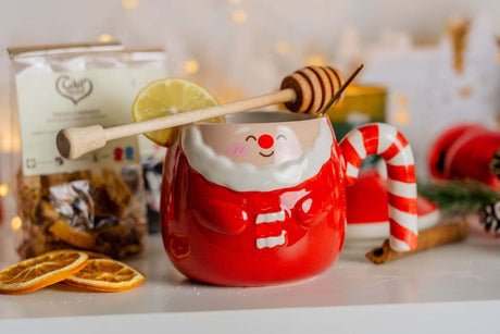 Rote Weihnachtsmann-Tasse mit Deckel, Keramik