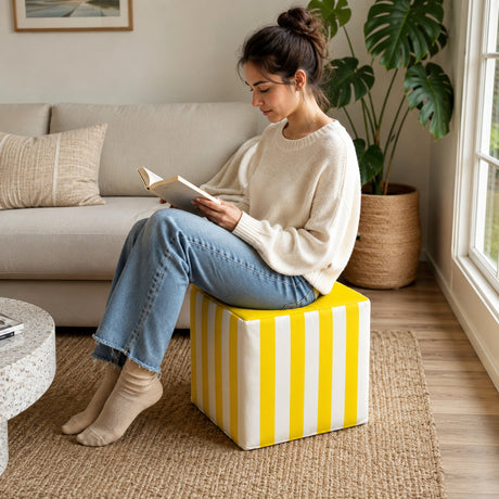 Sitzwürfel Pouf 40x40x40 cm - Bunte Streifen
