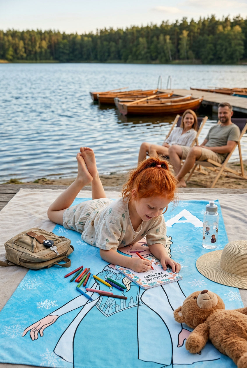 Mikrofaser Strandhandtuch 150x80 cm für Kinder – Die Eiskönigin (Frozen) Motiv mit Wunschname