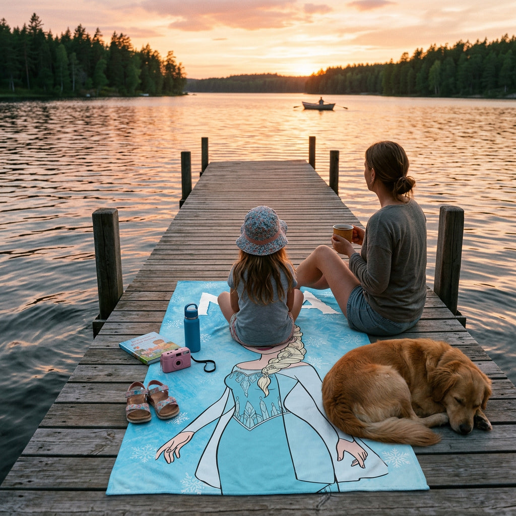 Mikrofaser Strandhandtuch 150x80 cm für Kinder – Die Eiskönigin (Frozen) Motiv mit Wunschname