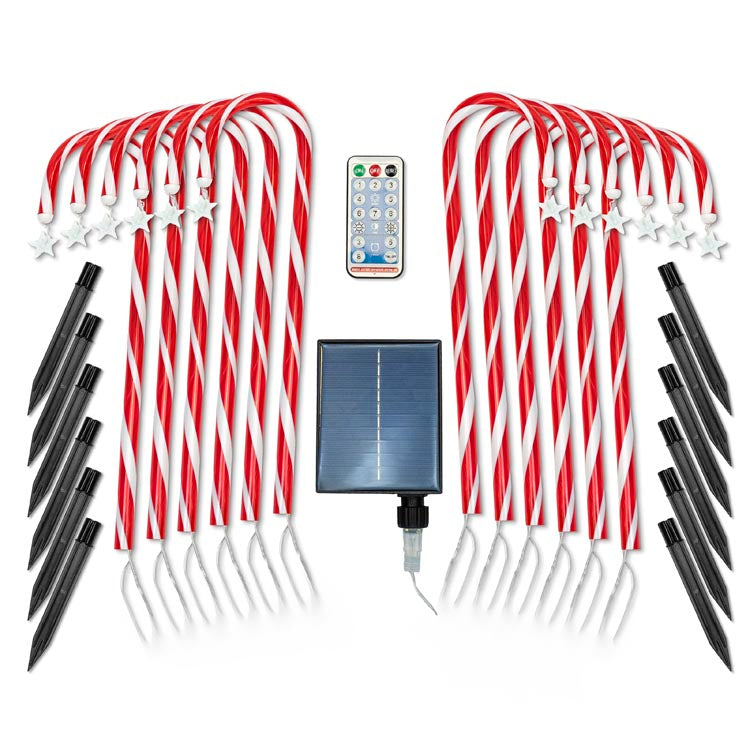 Weihnachts-LED-Zuckerstäbchen für Solarpanel - Set mit 12 Stück.