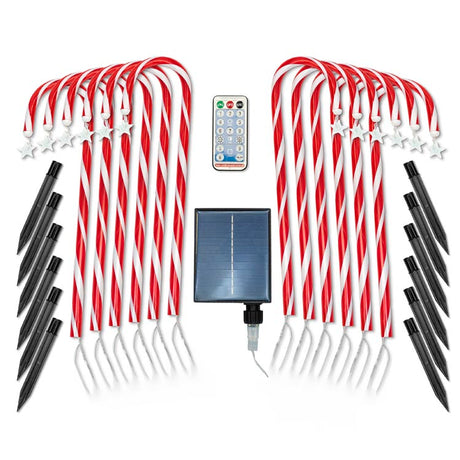 Weihnachts-LED-Zuckerstäbchen für Solarpanel - Set mit 12 Stück.