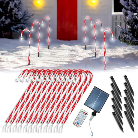 Weihnachts-LED-Zuckerstäbchen für Solarpanel - Set mit 12 Stück.