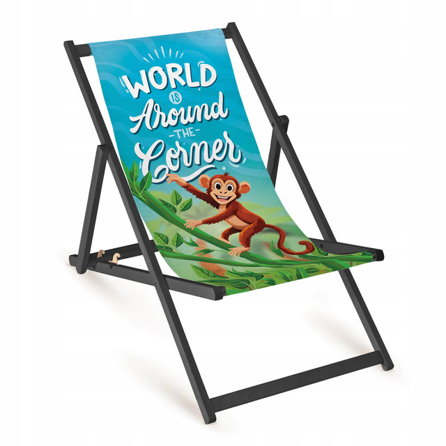 Holz-Liegestuhl World Is Around The Corner Fullprint mit schwarzem Gestell