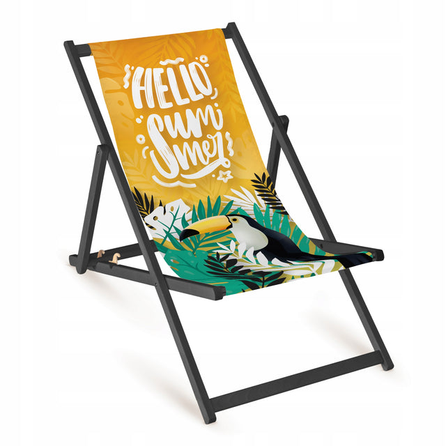 Holz-Liegestuhl Hello Summer Fullprint mit schwarzem Gestell