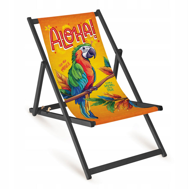 Holz-Liegestuhl Aloha Fullprint mit schwarzem Gestell