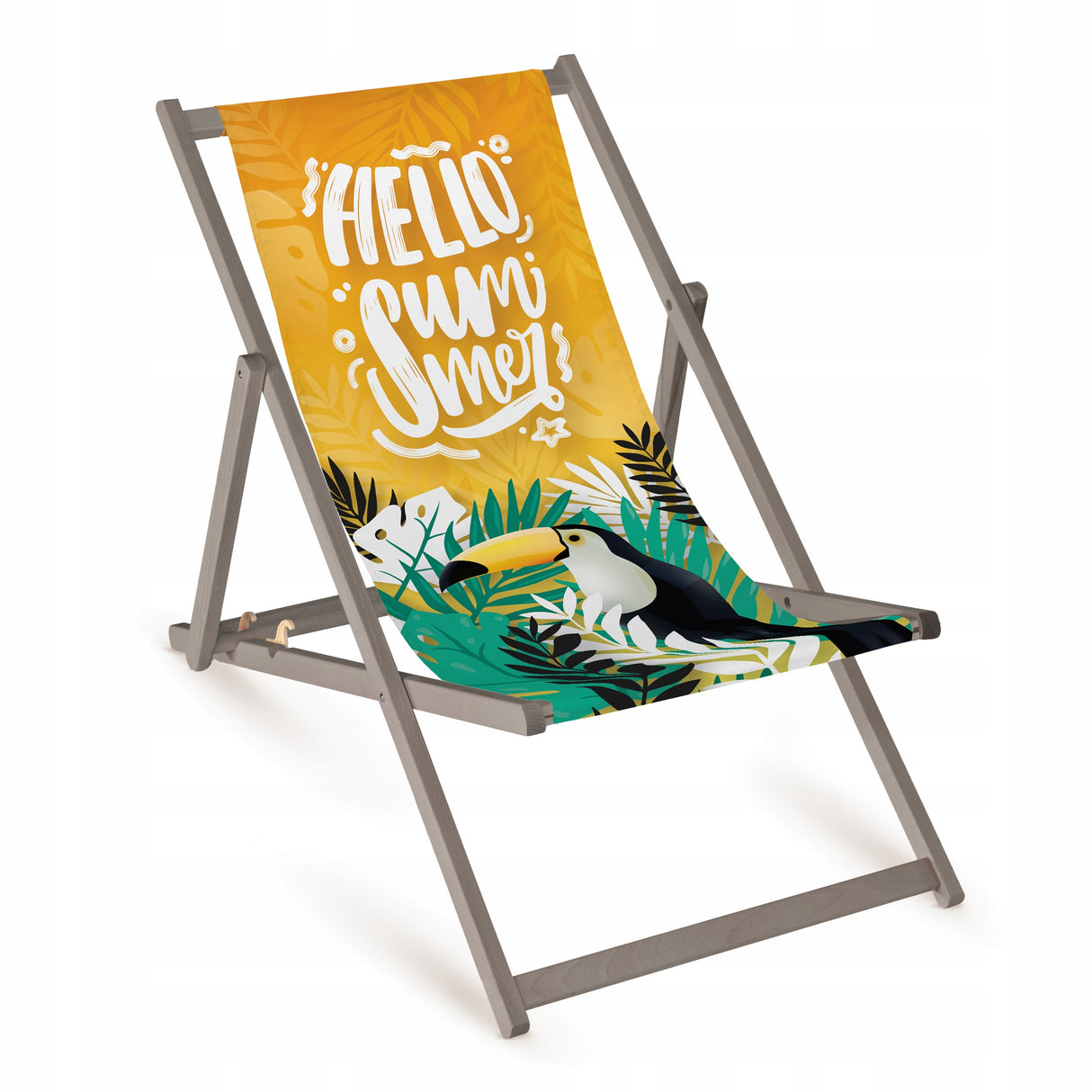 Holz-Liegestuhl Hello Summer Fullprint mit grauem Gestell