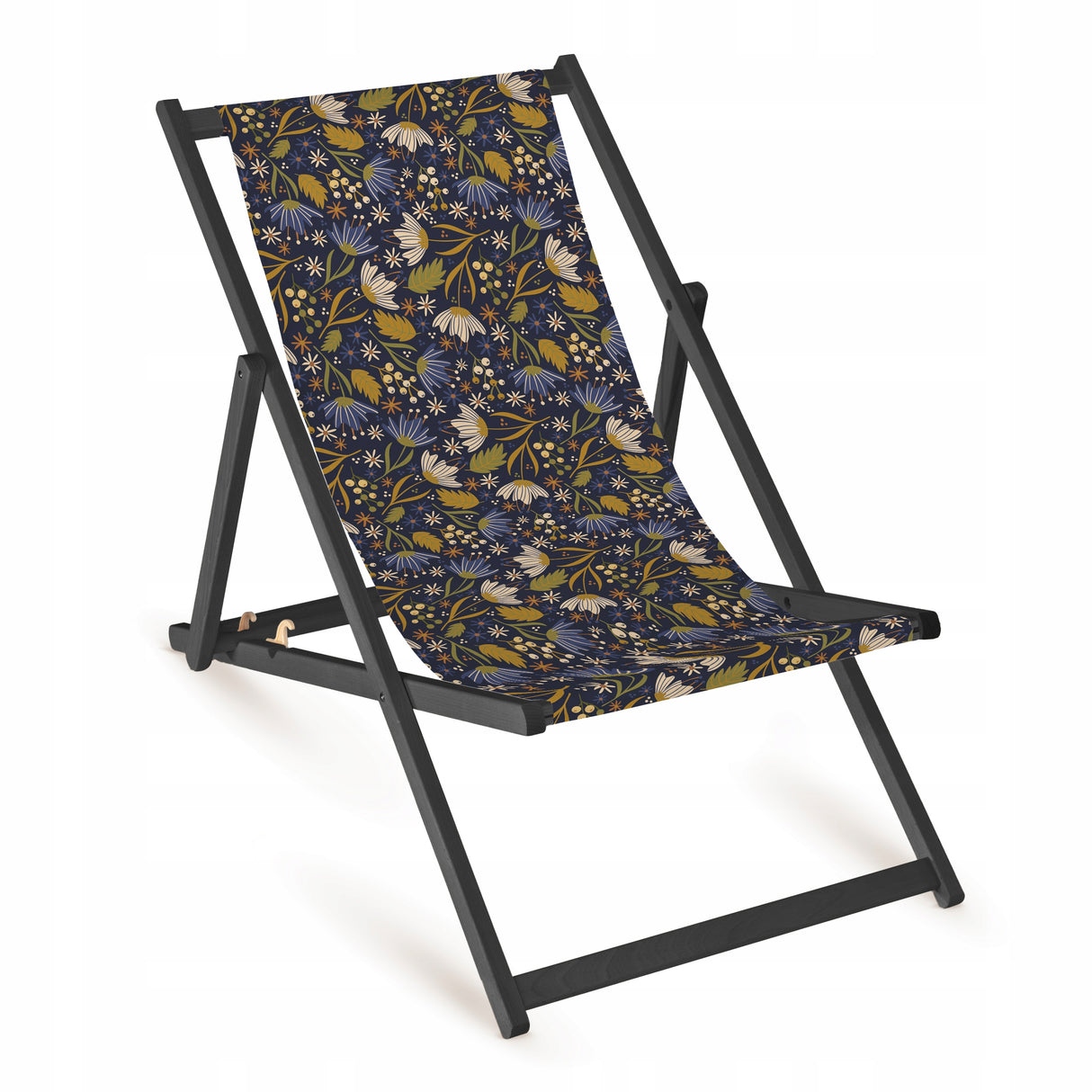 Holz-Liegestuhl Blumenwiese Fullprint mit schwarzem Gestell