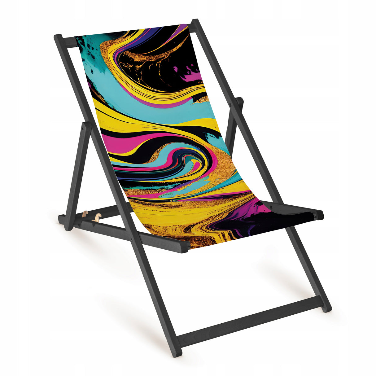 Holz-Liegestuhl aus Buchenholz Fullprint mit schwarzem Gestell