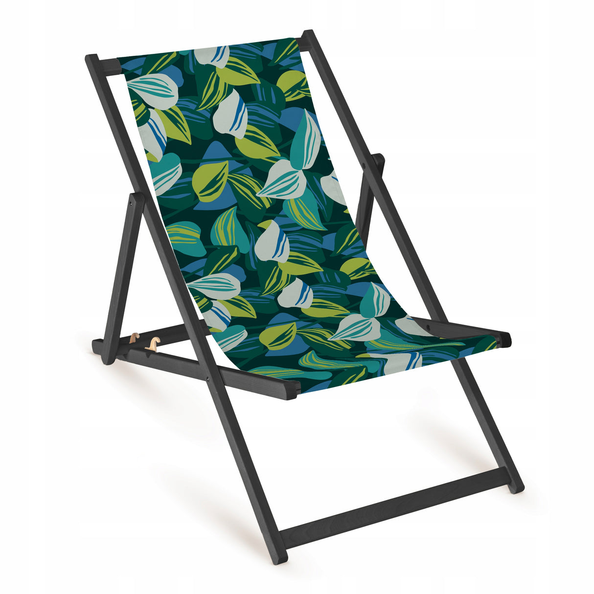 Holz-Liegestuhl Retro-Blätter Fullprint mit schwarzem Gestell