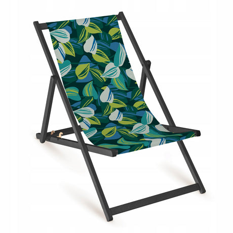 Holz-Liegestuhl Retro-Blätter Fullprint mit schwarzem Gestell