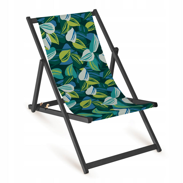 Holz-Liegestuhl Retro-Blätter Fullprint mit schwarzem Gestell