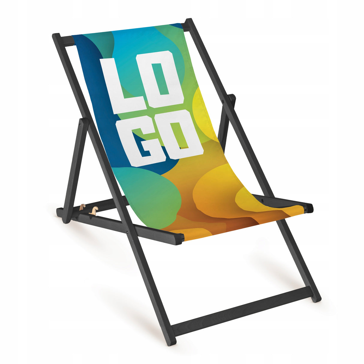 Holz-Werbeliegestuhl mit eigenem Logo – Schwarzes Gestell