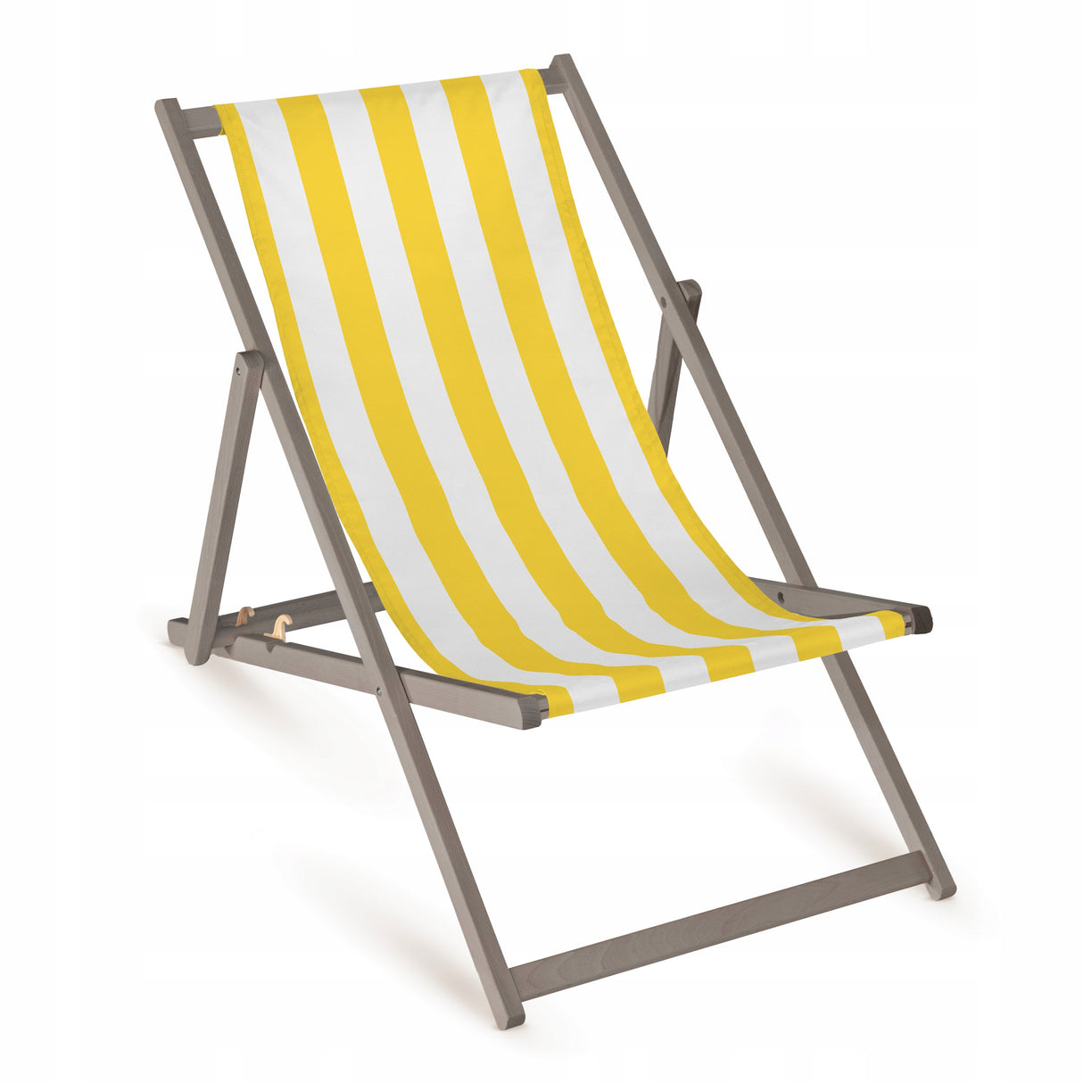 Holz-Liegestuhl Gelb-Weiße Streifen mit grauem Gestell