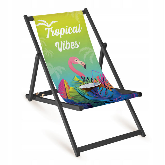 Holz-Liegestuhl Tropical Vibes Fullprint mit schwarzem Gestell