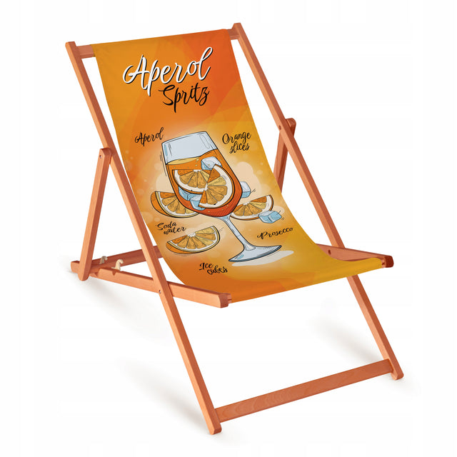 Holz-Liegestuhl Aperol Spritz mit orangefarbenem Gestell