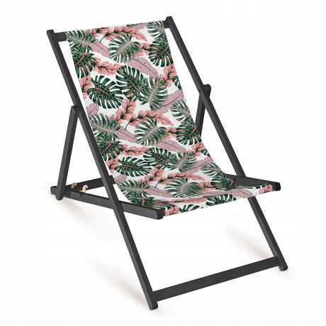 Holz-Liegestuhl Pink Monstera Fullprint mit schwarzem Gestell