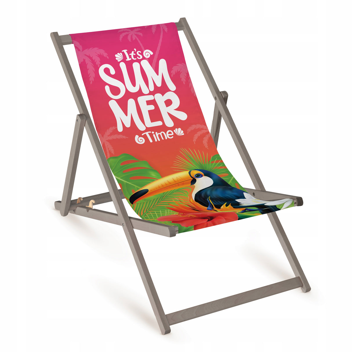 Holz-Liegestuhl Summer Time Fullprint mit grauem Gestell