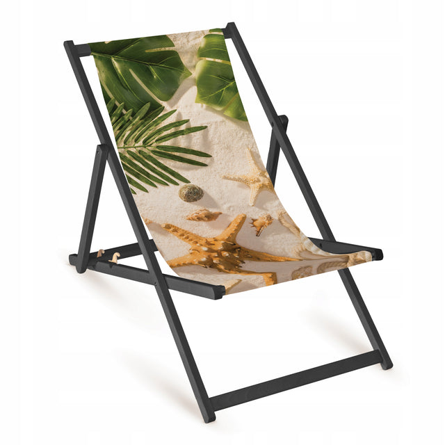 Holz-Liegestuhl Design-Druck klappbar Fullprint mit schwarzem Gestell