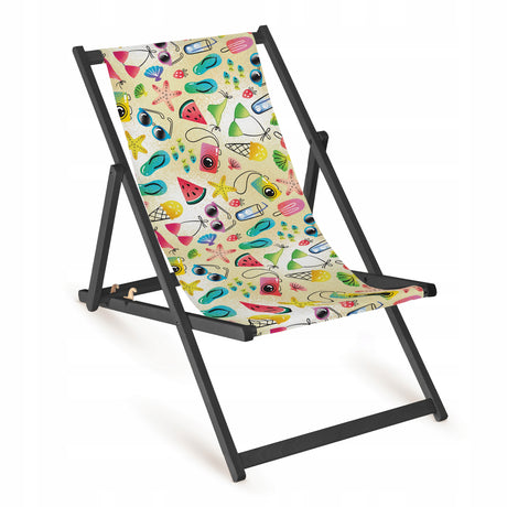 Holz-Liegestuhl Robust Design Fullprint mit schwarzem Gestell