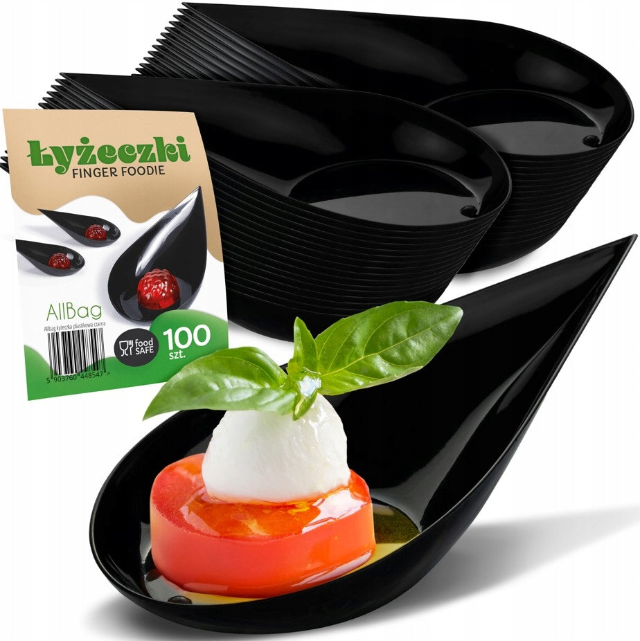 Dekorative Plastik-Löffel für Fingerfood Schwarz 100 Stück