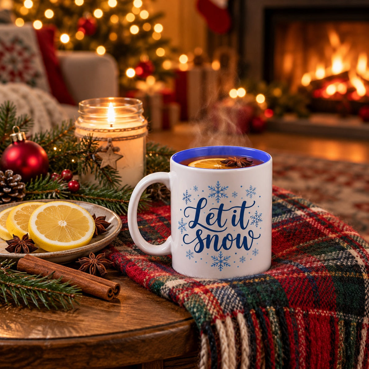 Weihnachtsbecher „Let It Snow“  Blau