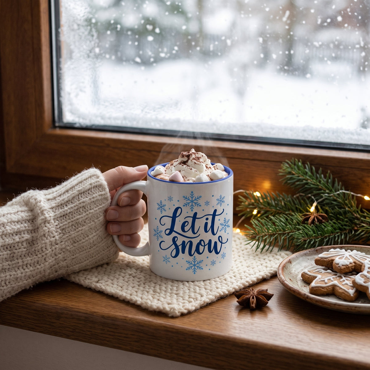 Weihnachtsbecher „Let It Snow“  Blau