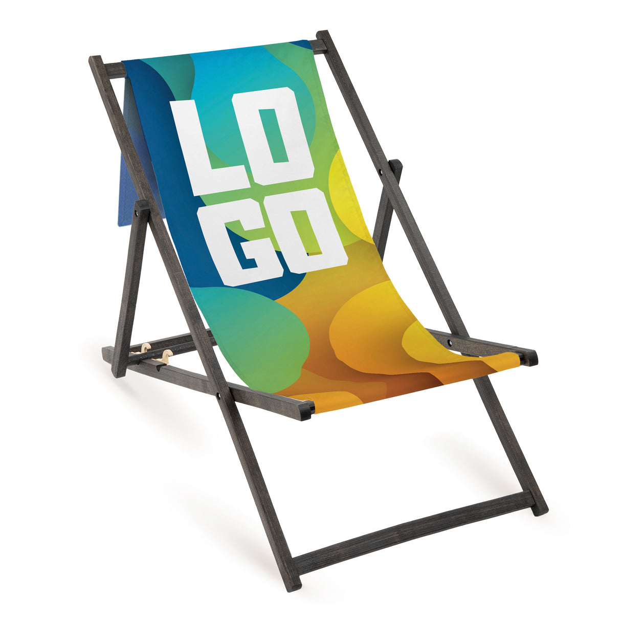 Holz-Liegestuhl mit eigenem Logo und Kopfkissen (Volant) Schwarz