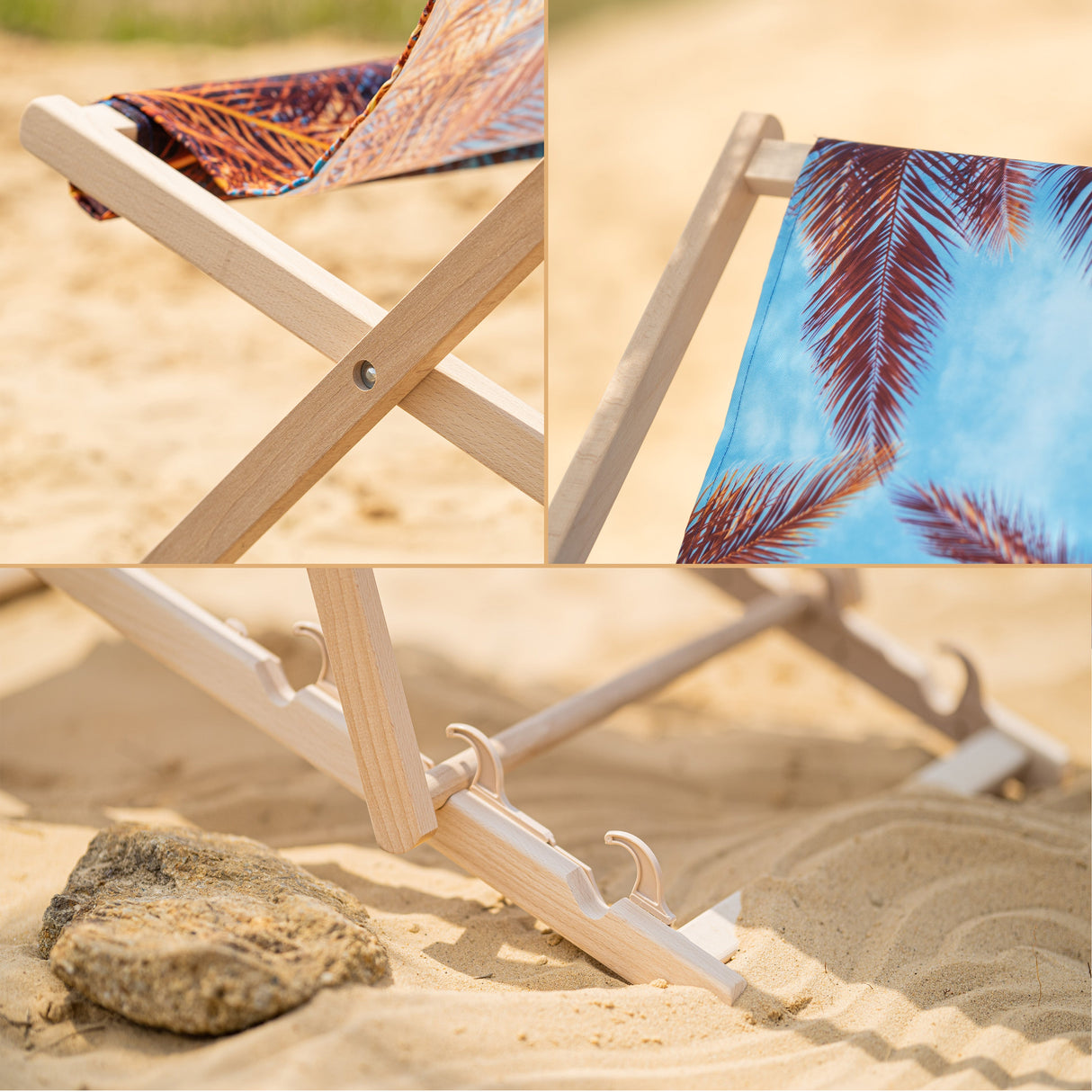 Werbeliegestuhl aus Holz mit Fußhocker FULLPRINT + Sonnendach