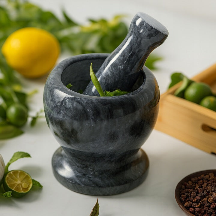 Mörser mit Stößel aus echtem Marmor