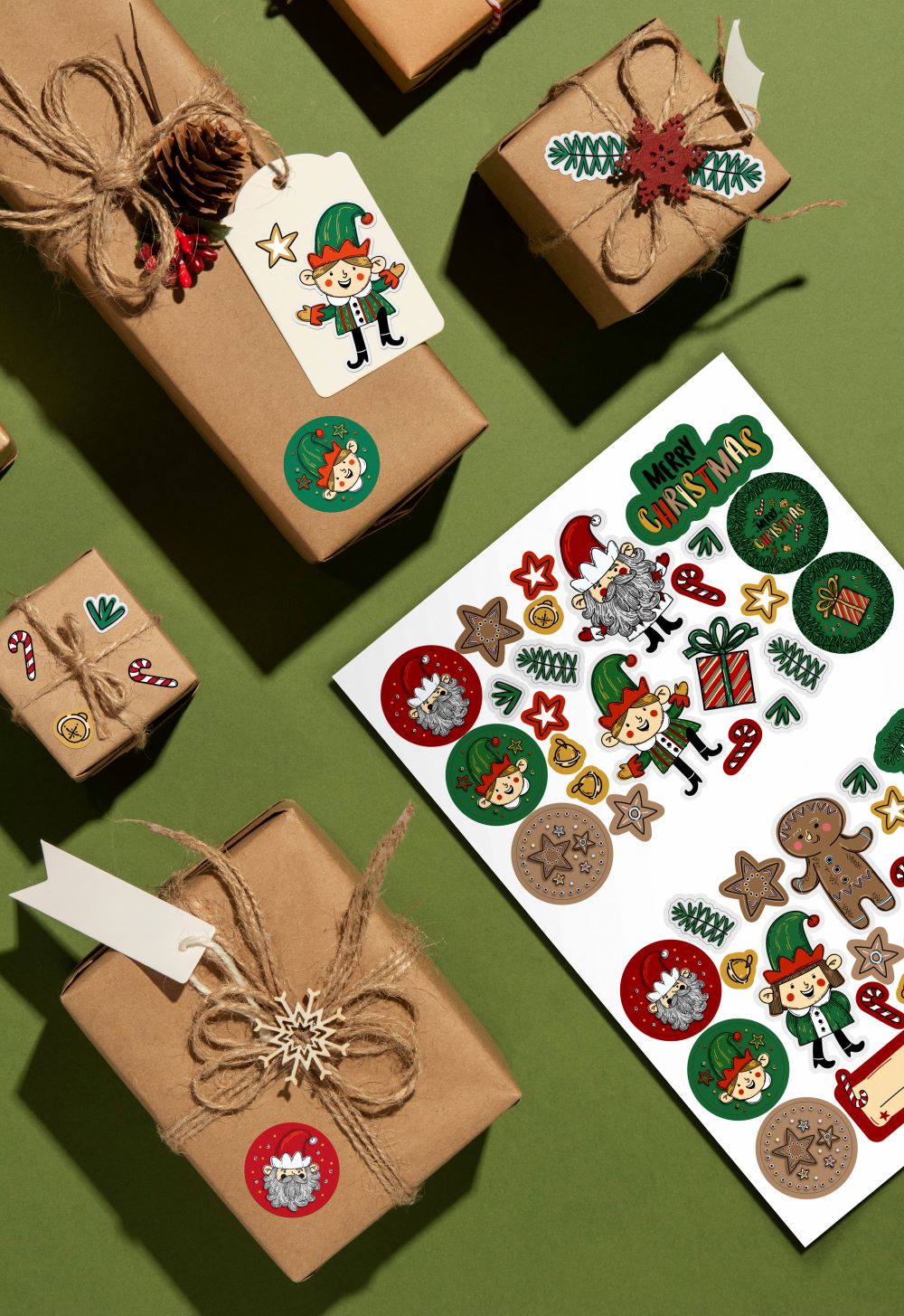 Weihnachtsdeko-Aufkleber ELFEN 10er Set.