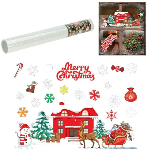 Weihnachtsaufkleber FÜR FENSTER Fensterdekoration 35x50 cm WINTERWALD