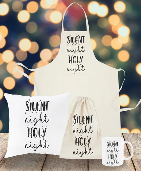 Weihnachtsset Baumwollsäcke + Becher + Kissen + Schürze Silent night