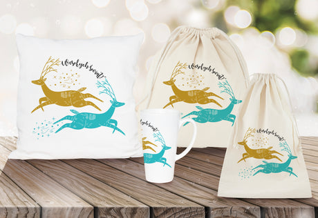 Weihnachtsset BEUTEL, KISSEN, TASCHE & BECHER Frohe Weihnachten